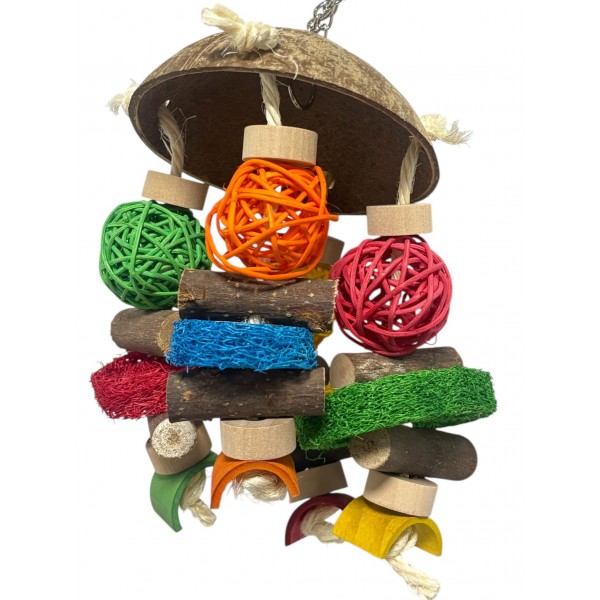 Juguete coco, bolas y madera 30 cm Juguetes para aves