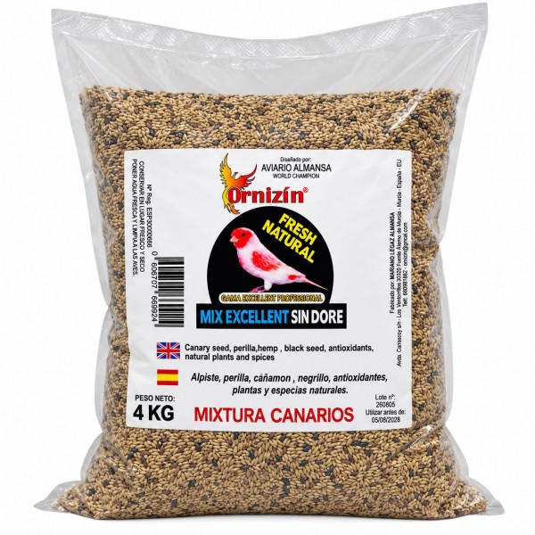 Ornizín Mix Excellent Sin Doré 4 kg – Mixtura de semillas para canarios Comida para canarios