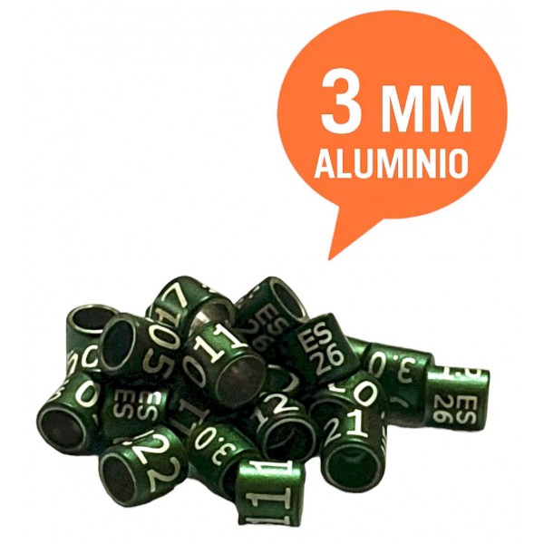 Canarios / Anillas Grabadas con año y numeradas de Aluminio 3mm Anillas