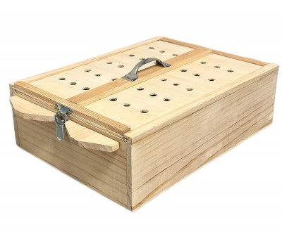 Transportín de 4 huecos individuales en madera con tapa y cierre