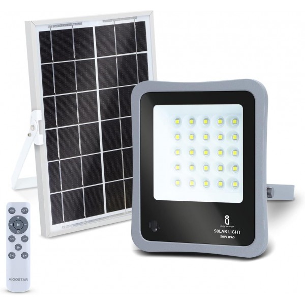 Aigostar - Foco proyector LED solar con mando a distancia,50W,6500K luz blanca Accesorios para aviarios 