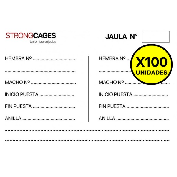 Tarjeta cria canarios STRONGCAGES (pack de 100 unidades) Nidos y accesorios para el nido