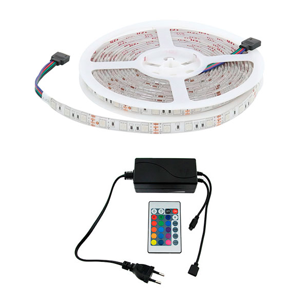 Kit Tira LED 72W 12V 300LED IP20 RGB con Mando y Fuente de Alimentación (5 metros) LED Lighting and Accessories