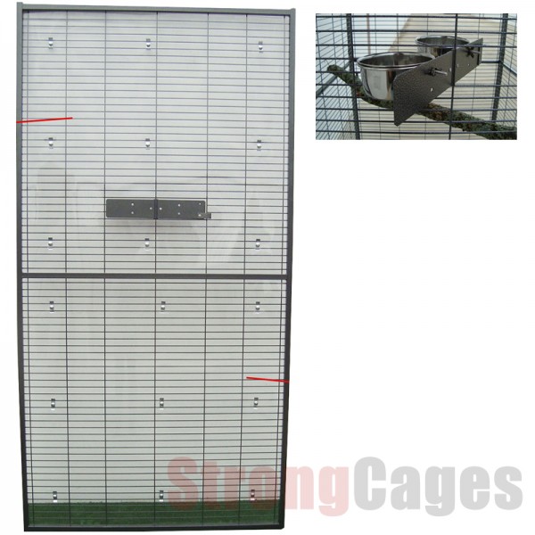 Panel voladero loro con comederos giratorios Panel voladero loro con comederos giratorios